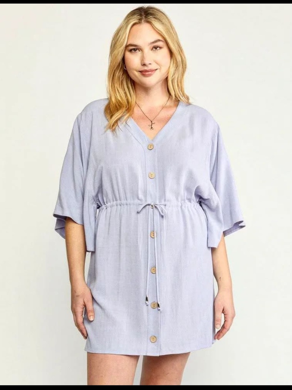 62. NWT entro Lavender Button-Front Drawstring Waist Linen Blend Casual Dress